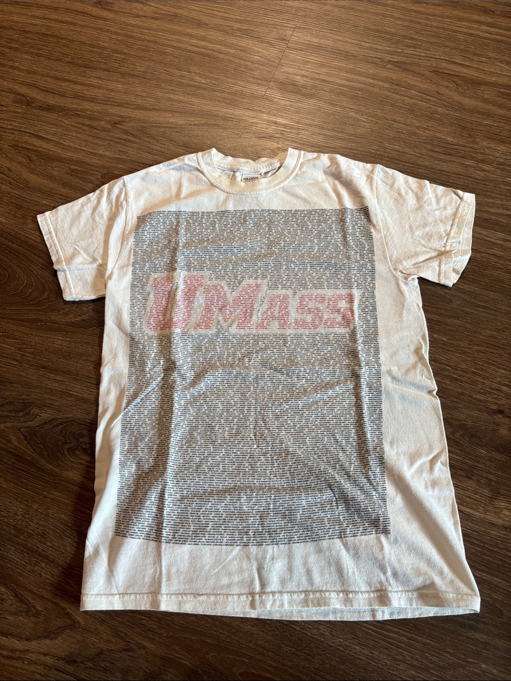 Gildan White Short Sleeve Tee with Red UMass Chest Logo - Picture 1 of 5